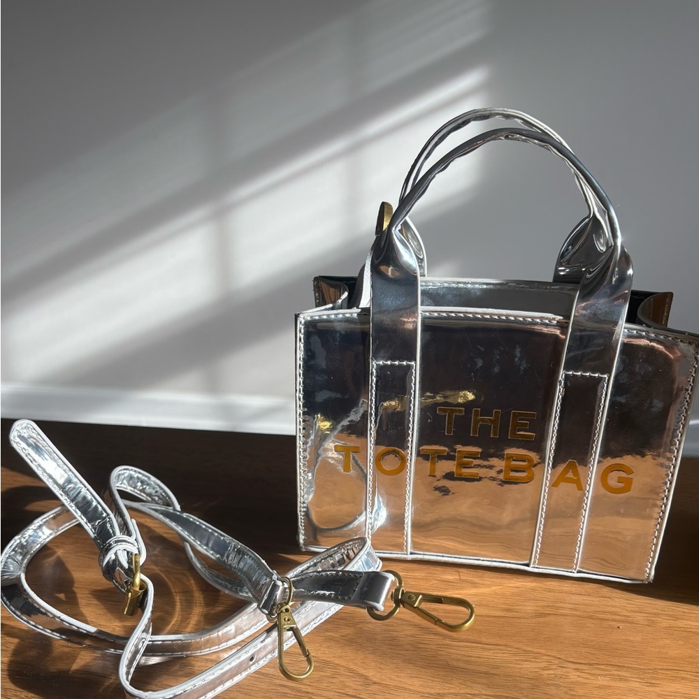 Marc Jacobs Silver Tote with Gold Lettering